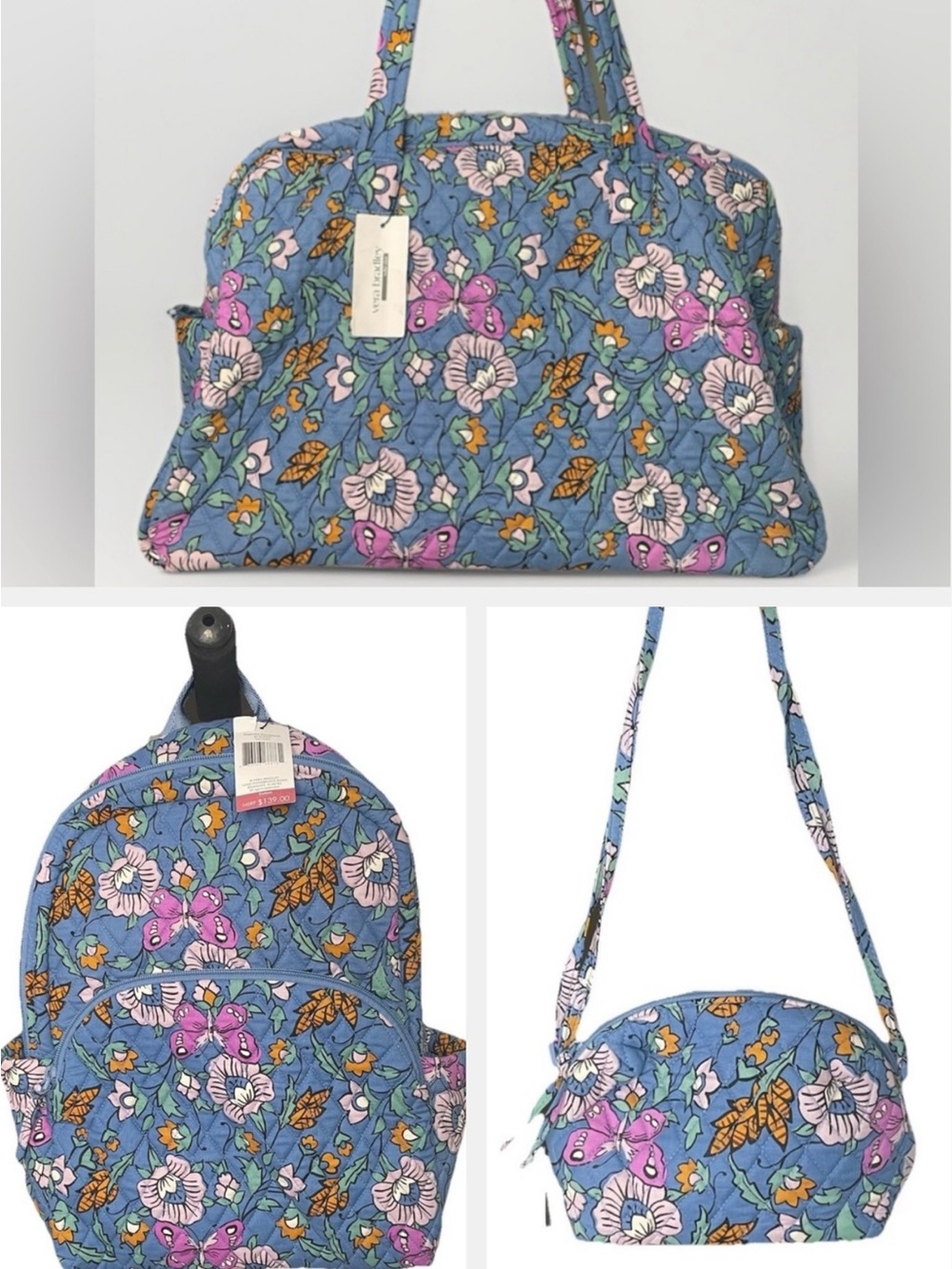 NWT 3-Set Vera Bradley Wild Prairie Quilted Backpack, Crossbody, Duffel Bag